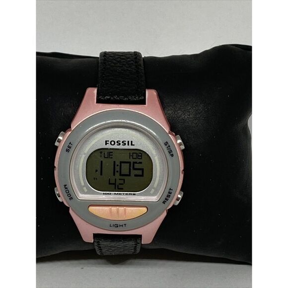 Fossil DQ1166 Women's Black Leather Digital Gray Dial Quartz Genuine Watch LJ311 - Picture 3 of 12